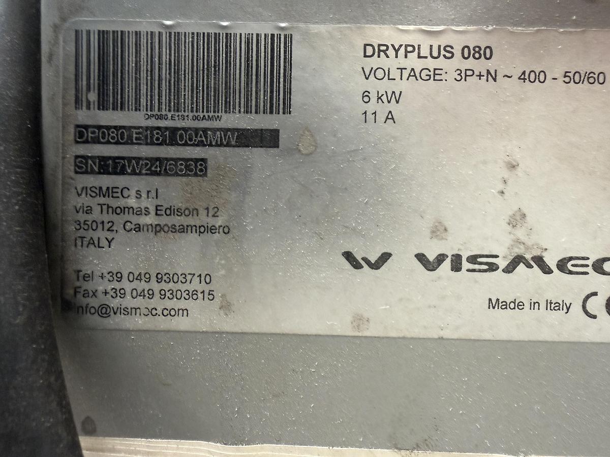 Used 300litre Vismec model Dryplus 080 6kw. Dehumidifying dryer 2017