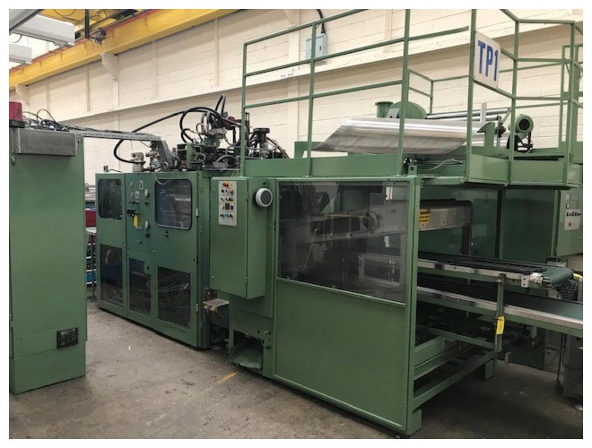 Used 500 x 280mm Illig Model RDM 50K pressure forming machine with mechanical plug,. Illig stacker. 125mm max draw 1988