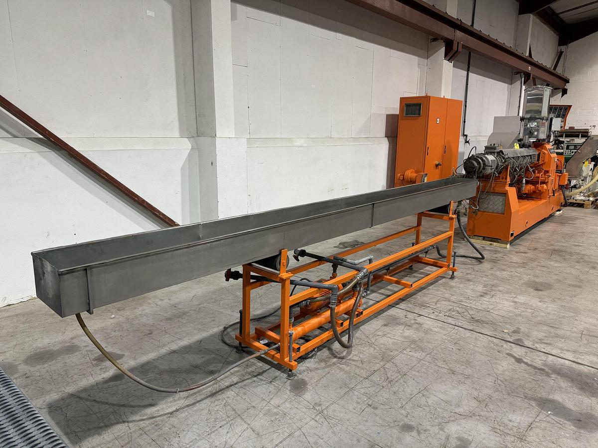 Used 67mm Leistritz Model ZSE67 GL 34D Twin Screw compounding line .  With water bath and Accrapak model 750/3 pelletiser
