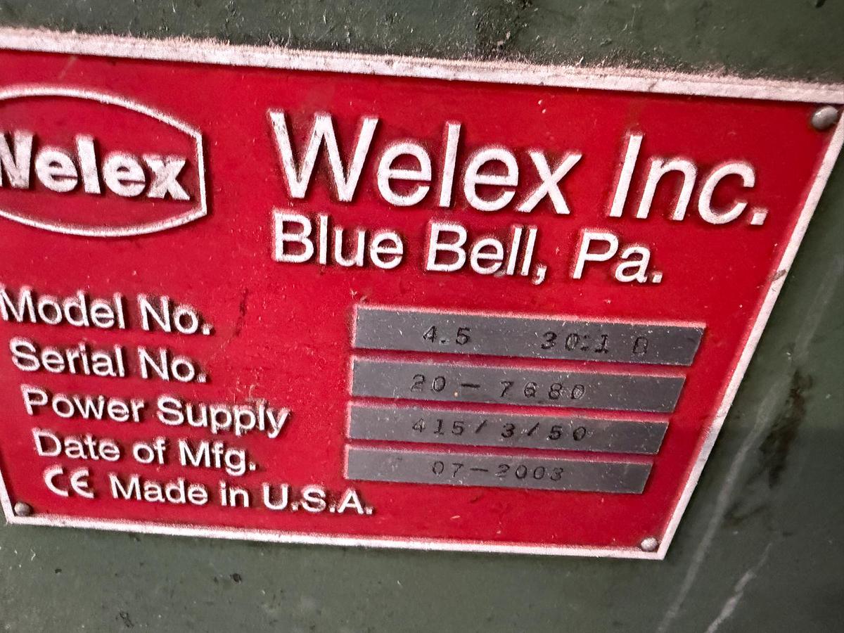 Used 2300mm wide Welex Italproducts sheet line. 120mm extruder, with gear pump and 2300mm die head. 2300mm calender, haul off cross cut saw.