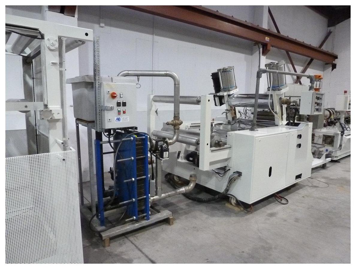 Used 1040mm  Diamat PET/PP sheet extrusion line. 120mm extruder, g/pump double pot screen /changer, 910mm die, 1040mm wide stack, haul off, winder
