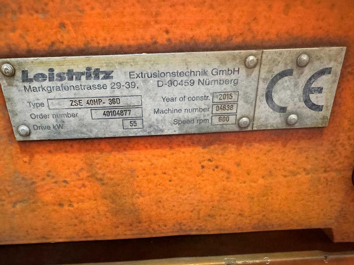 Used 40mm Leistritz co rotating twin screw extruder model ZSE 40HP 36D.