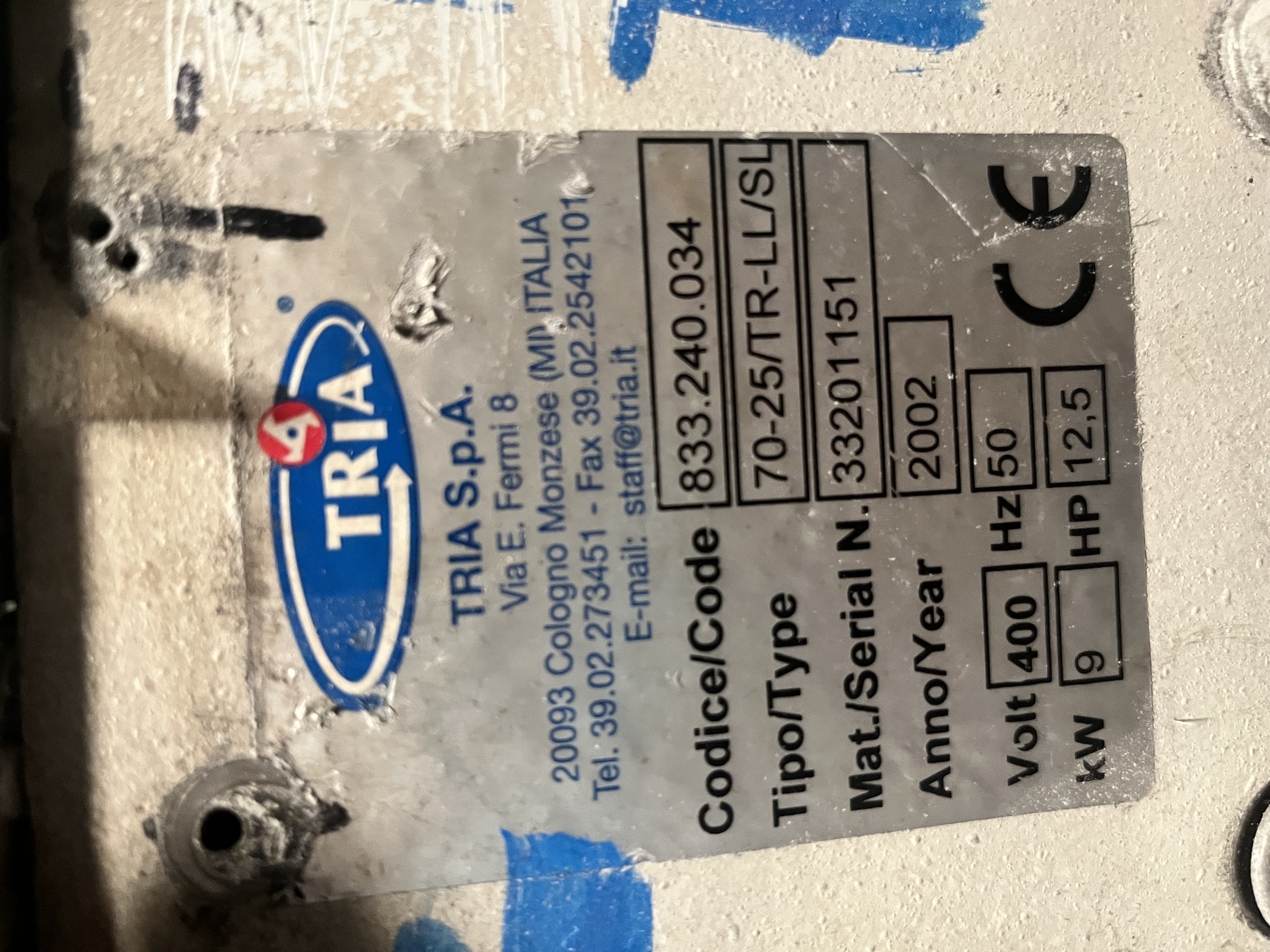Used 700mm x 250mm Tria skeletal granulator model 70-25/TR-LL/SL 12.5kw motor. Nip roll feed. 