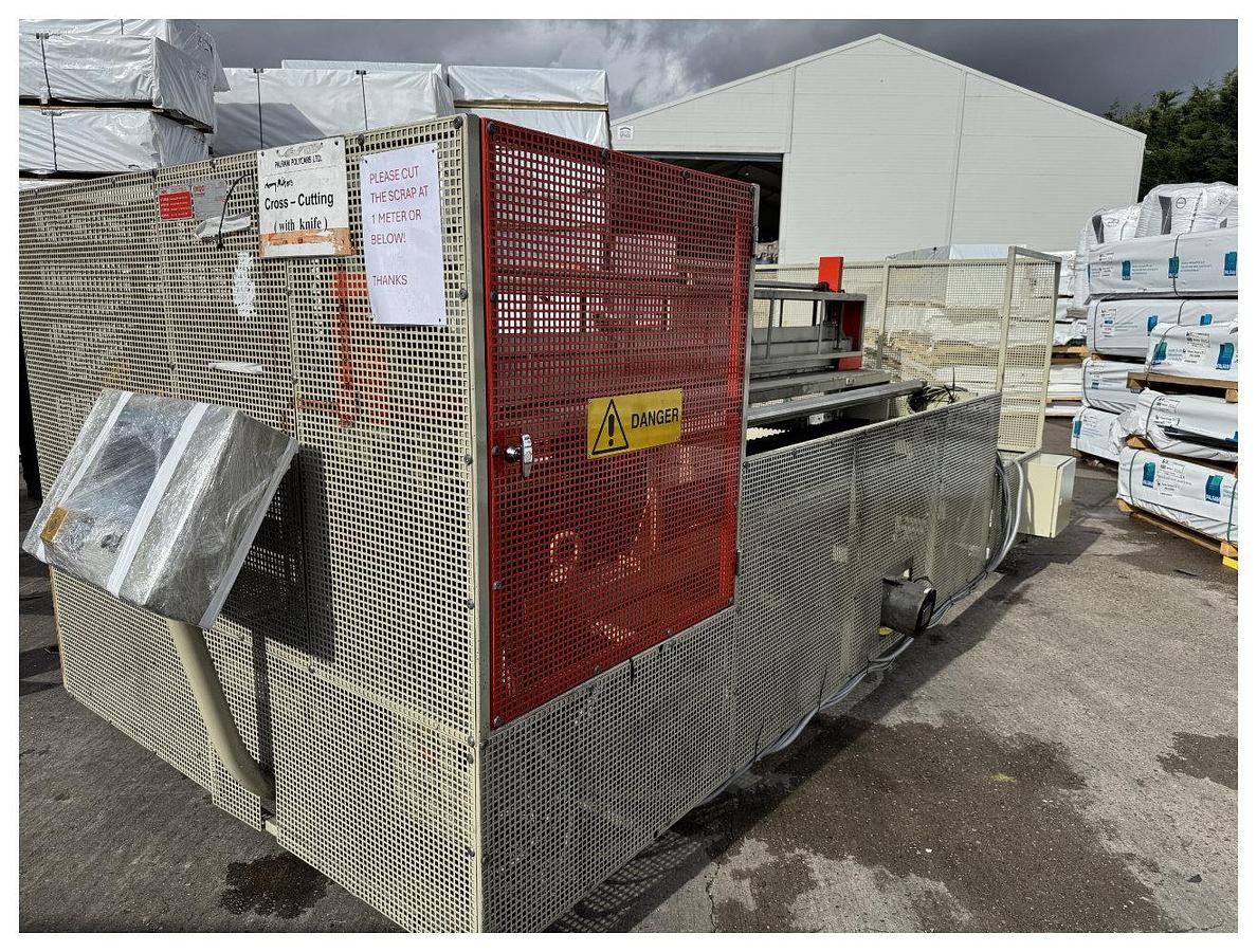 Used 2200mm Wide Omipa Twin Wall Downstream. Calibration Unit, Mutli Roll Haul Off. Oven. Double Haul With Protective Film Stations. Cross Cutt Saw