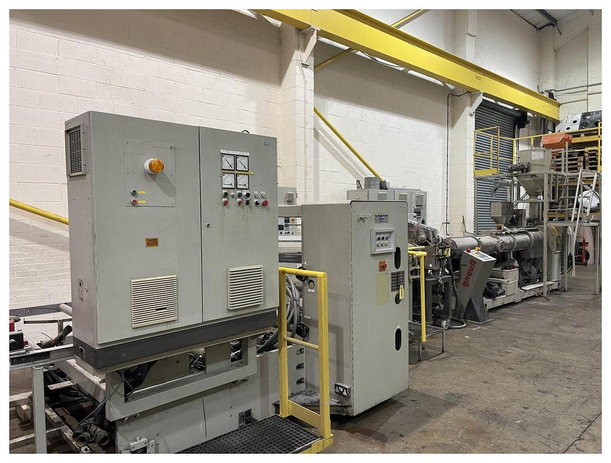 Used 1600mm Wide Battenfeld Gloenco  Sheet Line  120mm Extruder, , 1400mm Die, Roll Stack, Haul Off Winder.