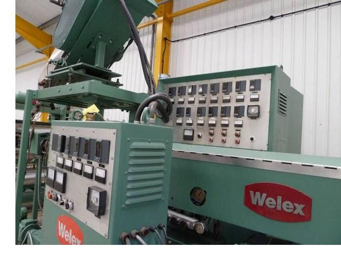 Used 1040mm Welex Co extrusion Line. 90mm main extruder & g/pump,50mm co-extruder, 915mm EDI R75 die,1040mm 3 roll stack, haul off, guillotine or winder