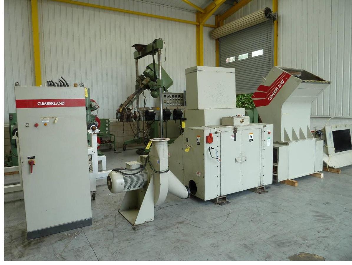 Used 900 X 450mm Cumberland Model 4590. Soundproofed Granulator, Nip Roll Infeed 1997.