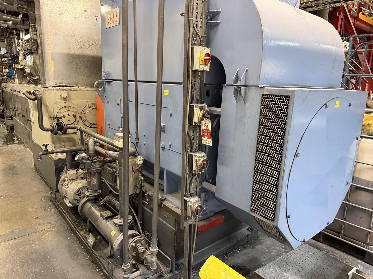 Used 110mm Berstorff model ZE110 A UT 44D twin screw compounding line. 600rpm screws. 1080kw motor. Brabender feeders. Gala EAC model 7