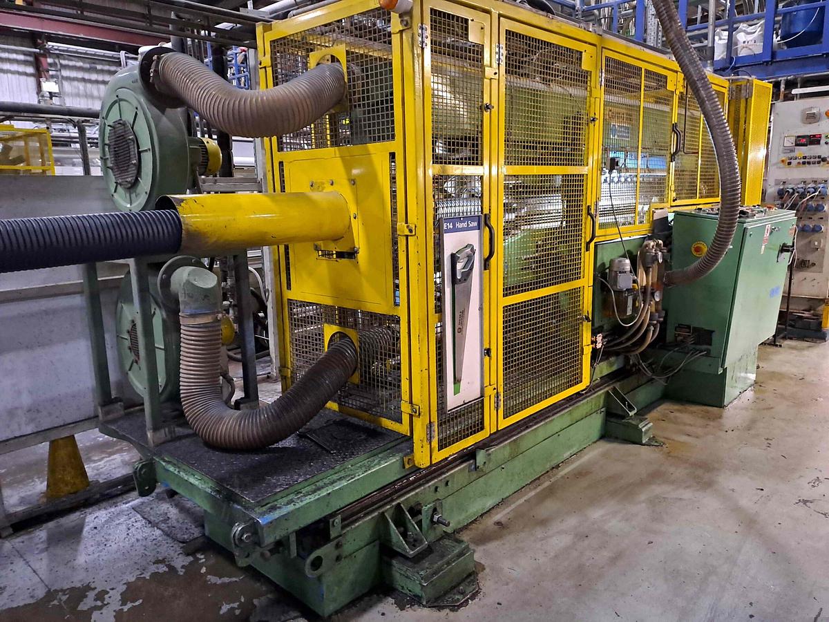 Used 250mm Battenfeld corrugated pipe line with 90mm Battenfeld 1-90-30B extruder, Corma 820-6M corrugator, Cooling tank, take off table.
