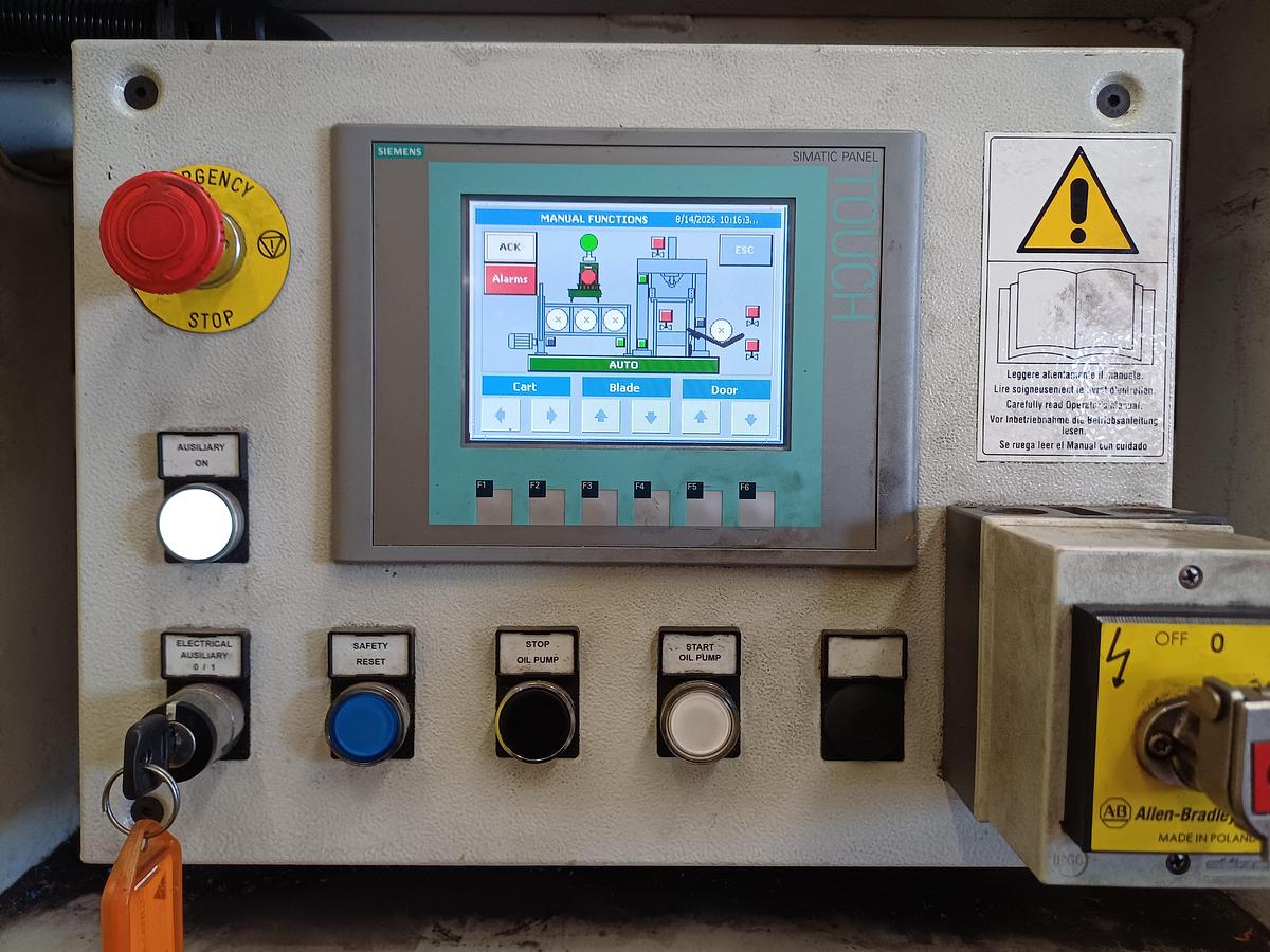 Used Fimic model ECO 30 pipe guillotine 2000mm x 1200mm cutting bed. Hydraulic cutting with take off.  