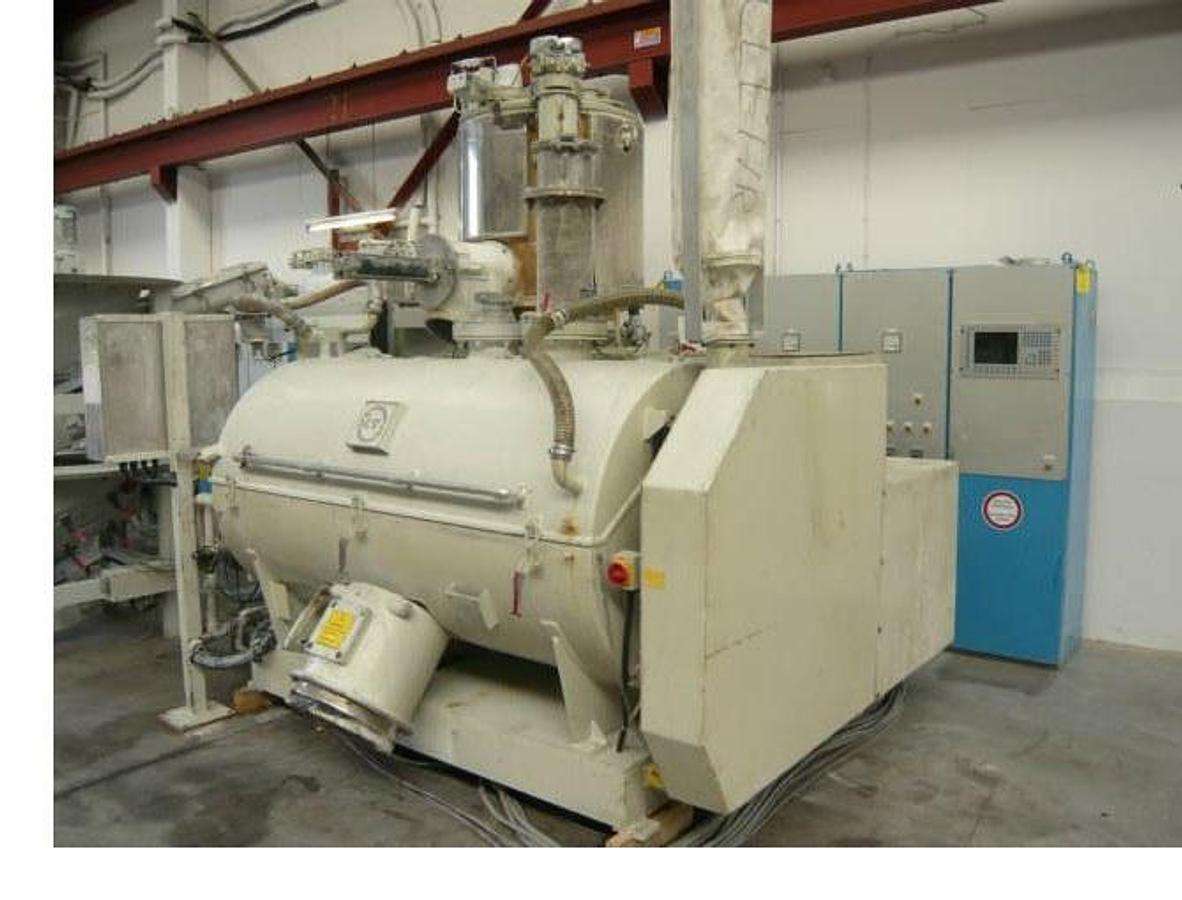 Used 500 litre MTI high speed mixer cooling combination model M500/K1600. 1990 Superb PLC integrated 'FIX' Gravimetric 4x liquid 6x powder feed system