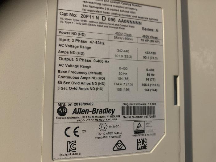 Used ALLEN BRADLEY POWERFLEX 753 DRIVE 75