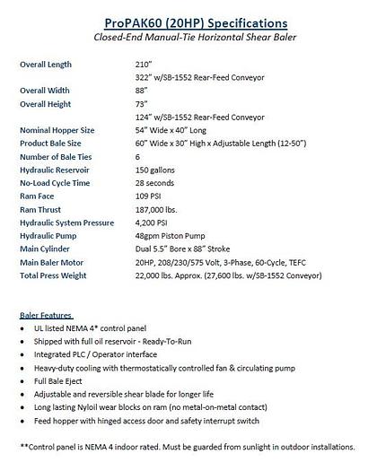 2025 Maren Engineering ProPAK60-20R Full Eject Manual-Tie Baler ***AVAILABLE NOW***