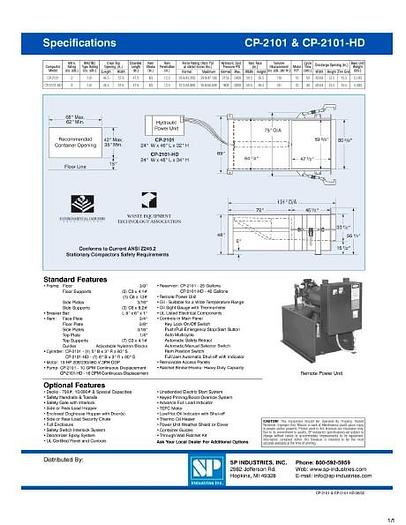 Used SP Industries CP 2101 Two Yard Stationary Compactor