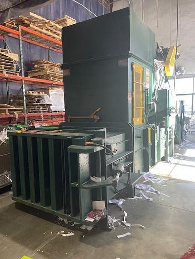 Used IBC Titan 6-EC Closed Door Baler, IBC 48" Infeed Conveyor, & Pioneer 2K Box Dumper