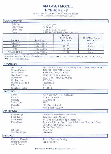 Used MaxPak HCE 60 FE - 8 Full Eject Closed Door Baler with 48" Infeed Conveyor