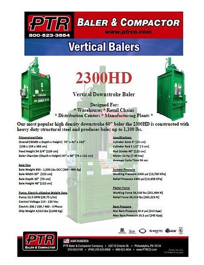 Refurbished PTR 2300HD Vertical Baler