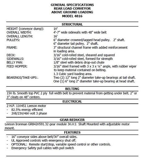 Used DRE 48X16 Slider Bed Infeed Conveyor