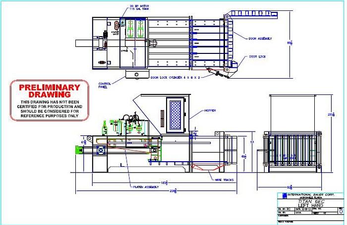 Used IBC Titan 6-EC Closed Door Baler, IBC 48" Infeed Conveyor, & Pioneer 2K Box Dumper