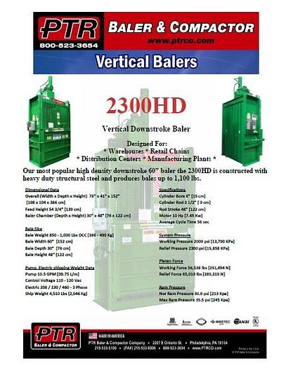 Refurbished PTR 2300HD Vertical Baler