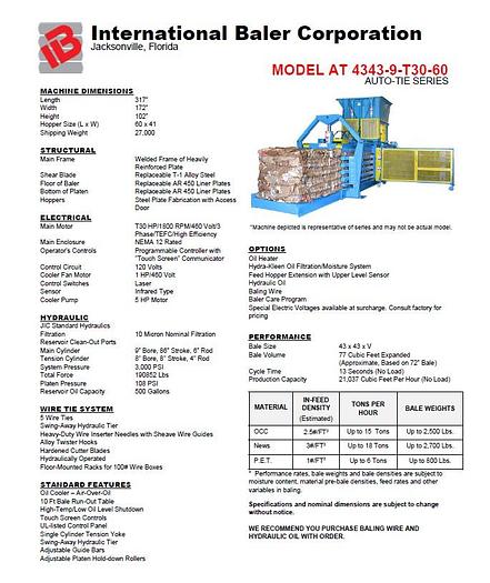 Refurbished IBC AT 4343-9-T30-60 Auto-Tie Baler