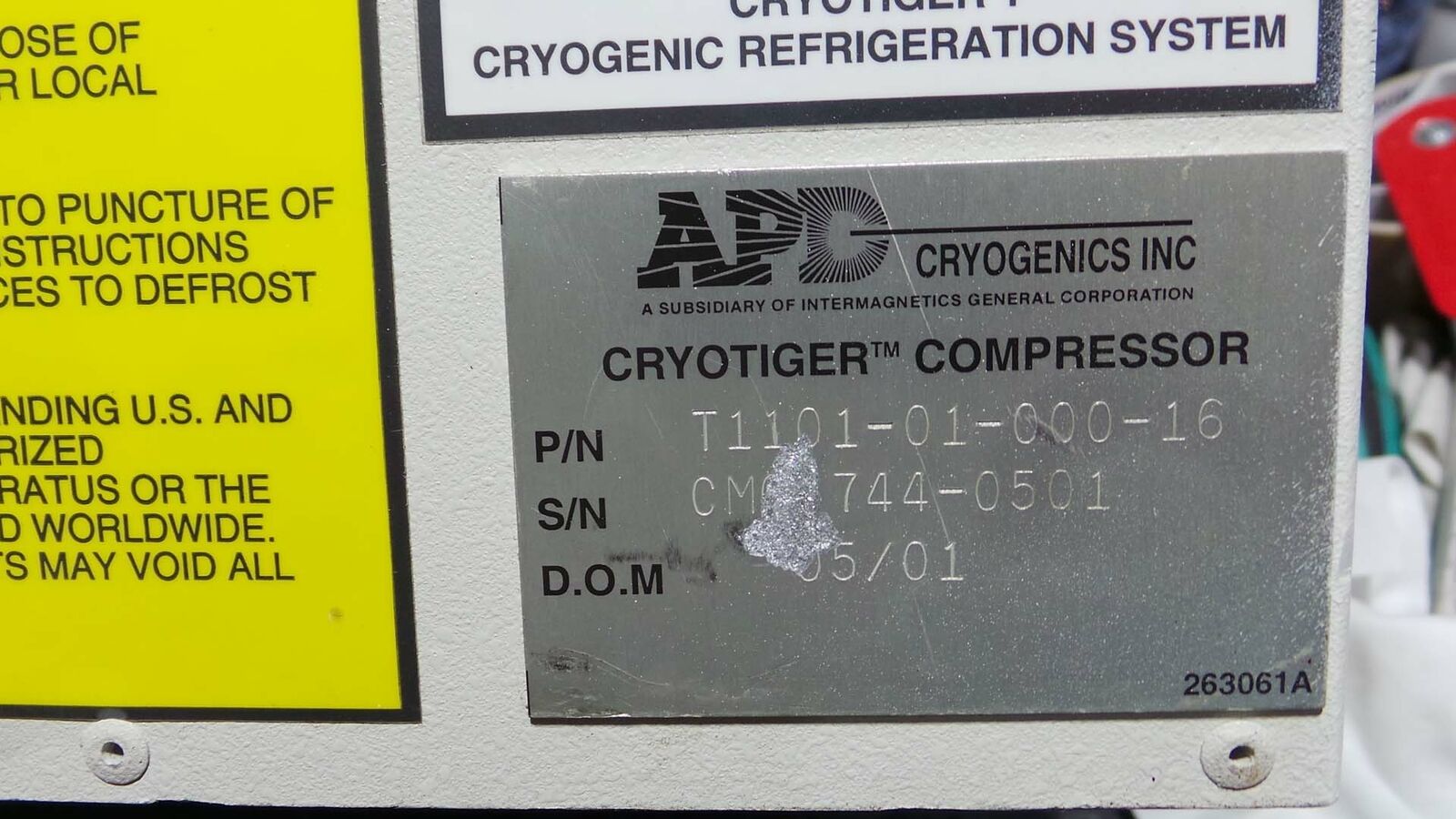Used APD Cryogeincs T1101-01-000-16 Compressor, T1101-01-000-16 / APD Cryotiger Compressor Cooling S