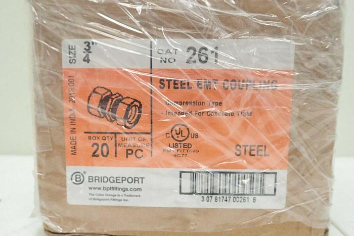 Used Bridgeport 261 3/4" Steel EMT Couplings Concrete Tight - 20 per Box