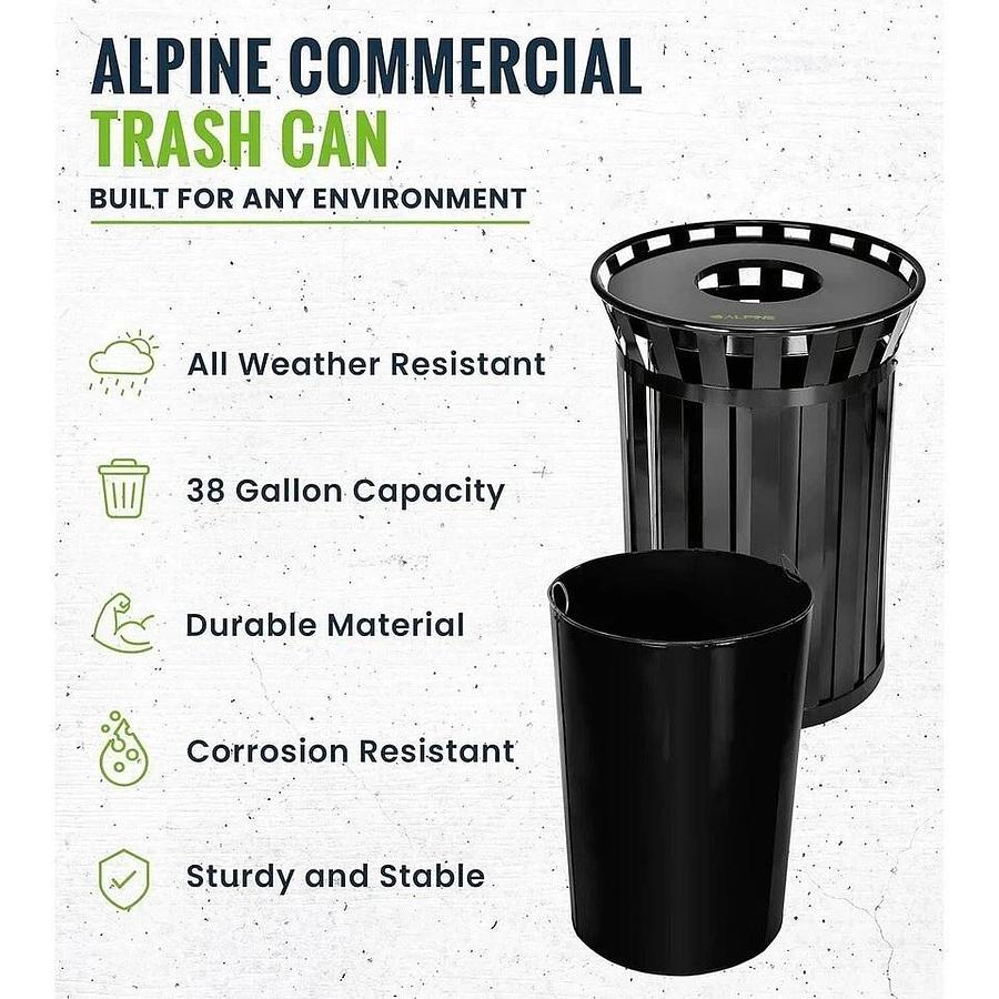 Alpine 38 Gallon Metal Commercial Indoor/Outdoor Waste Receptacle, Trash Can