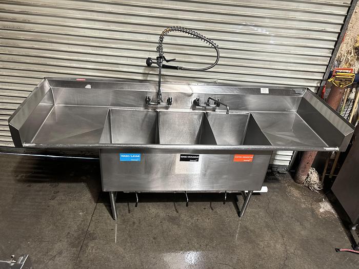 Used Advance Tabco 95-1/2" 3-Comp Sink w/Vegetable Sprayer