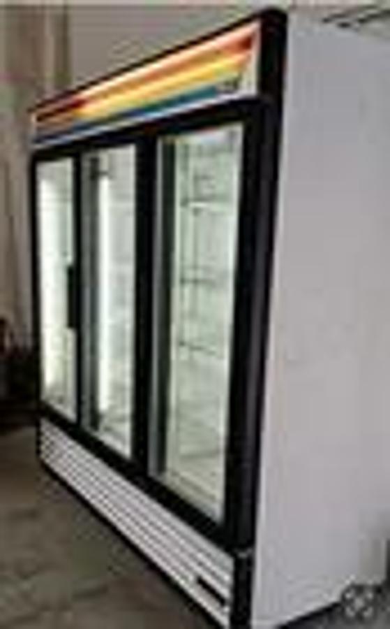 Used True GDM-72F-HC-TSL01 3-Door Glass Door Merchandiser Freezer with LED Lighting