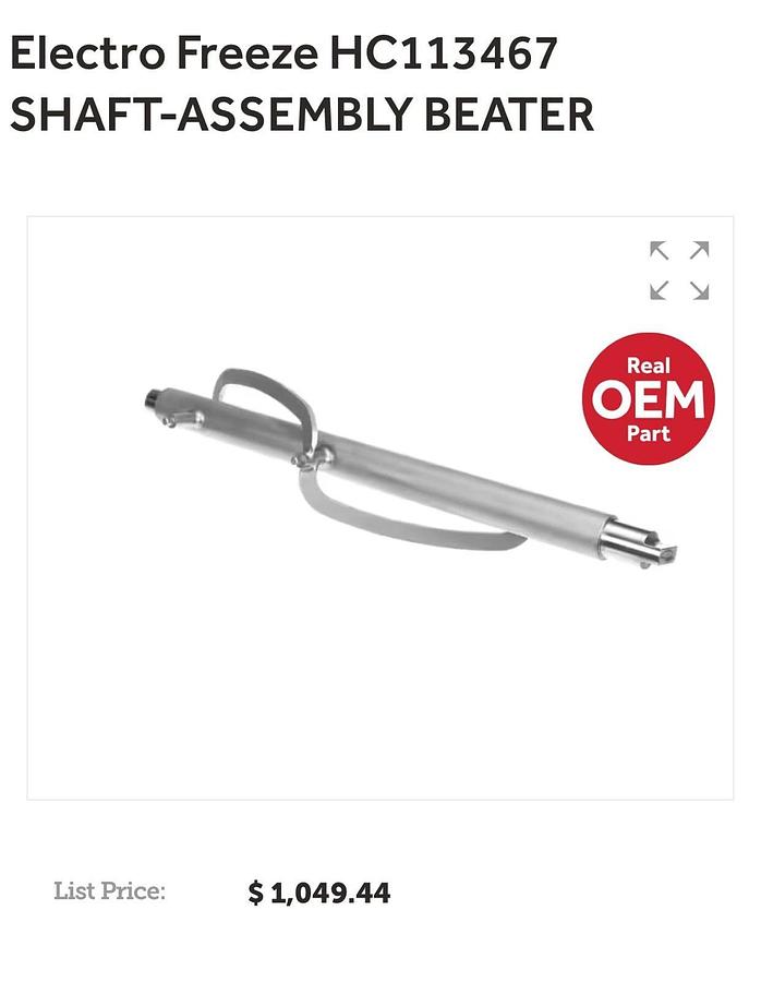 Used Electro Freeze HC113467 Shaft-Assembly Beater, Set of 2