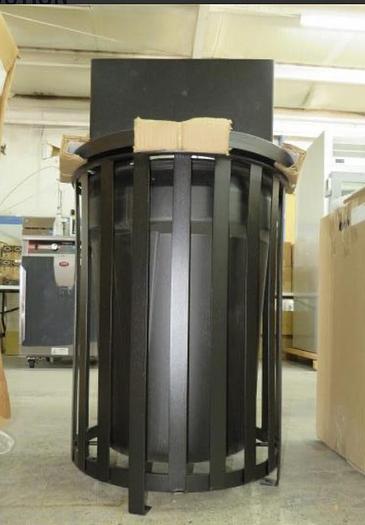 Used New* Outdoor Heavy Duty 36-Gal Trash Receptacle w/ Tray Top Rain Hood and Insert