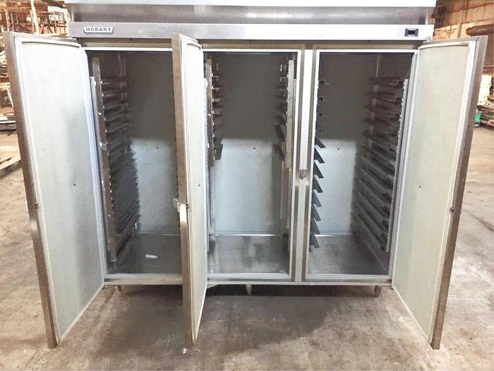 Used Hobart Three Door Stainless Steel Refrigerator w/ Pan Slides