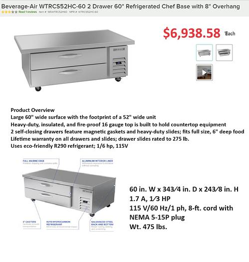 Used Beverage-Air WTRCS52HC-60 2 Drawer 60" Refrigerated Chef Base with 8" Overhang