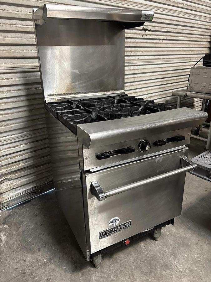 Used American Range AR-4 24" Restaurant Gas Range w/ 4 Open Burners, Space Saver Oven
