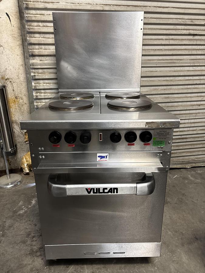 Used Vulcan 24" 4 Sealed Burner Electric Range w/ Oven, 208v/3ph, EV24-S-4FP