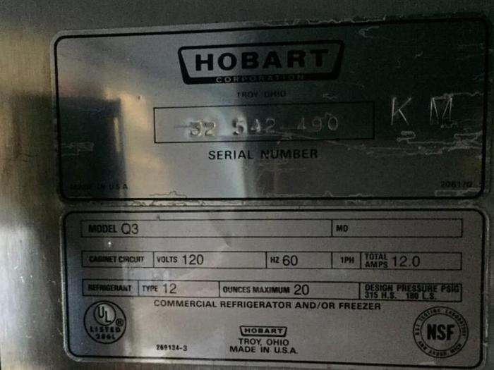 Used Hobart Three Door Stainless Steel Refrigerator w/ Pan Slides