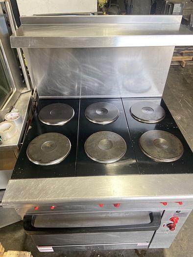 Used Vulcan EV36S Electric 36" Range, 6 French Burners, Single Oven, 208V, 3/1 Phase