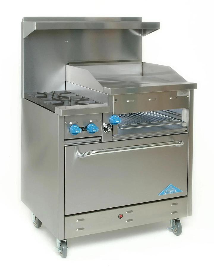 NEW* Comstock-Castle 36" Range, 2 Burners, 24" Griddle, Cheese Melter, and Oven. "SALE" -$2,000!!!