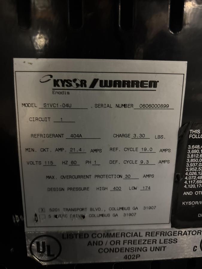 Used Kysor Warren S1VC1 Refrigerated Self-Contained, Mobile, Produce, Deli, Meat Case