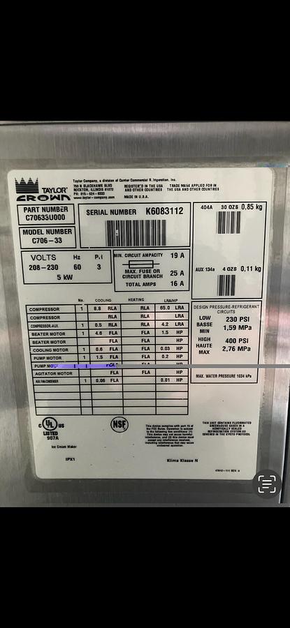 Used Taylor Crown Floor Model Soft Serve Ice Cream Machine C706-33
