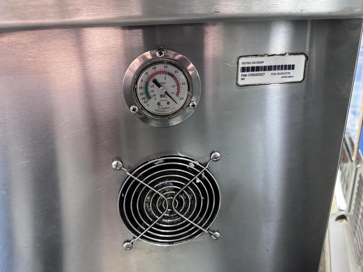 Used Custom 1 Door Worktop Refrigerator 51"L w/ 6" Back Splash, Caster, 1 Shelf