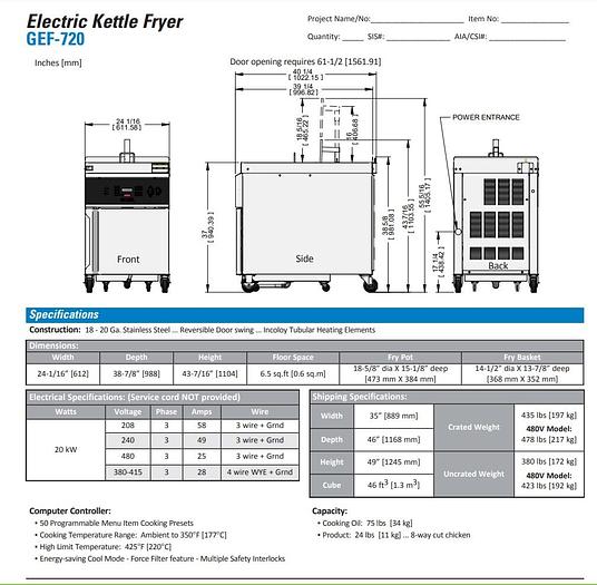Used Giles GEF720 Electric Deep Fryer with Filter System & Auto Lift, 208/ 3 Ph