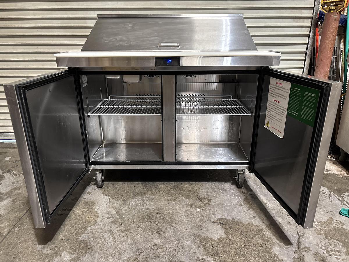 Used Atosa USA 48" Two Section Mega Top Sandwich/Salad Prep Table w/ 2 Doors, 18 Pans, M#MSF8306GR