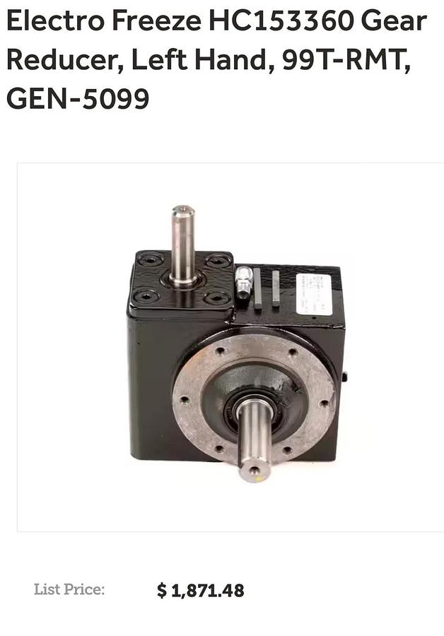 Used Electro Freeze WINSMITH HC153360 Gear Reducer, Left Hand W/Coupling HC111780