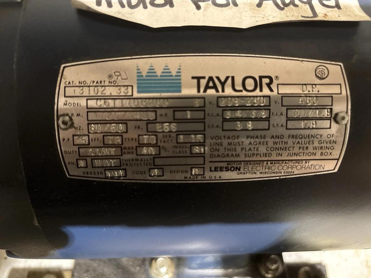 Used Taylor 013102-33 Beater Motor, 208/230V, 1HP, 3PH, Tested! Excellent Condition