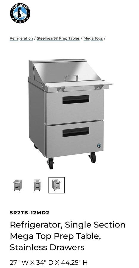 Hoshizaki SR27B-12MD2 27" Mega Top Sandwich / Salad Prep Table w/ 2 Drawers *ON SALE -$1,500 OFF
