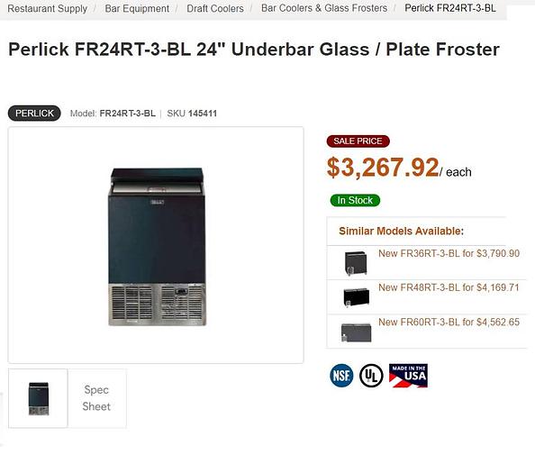 Used Perlick 24" Underbar Bottle Cooler  Chiller w/ Black Vinyl Exterior, FR24RT-3-BL