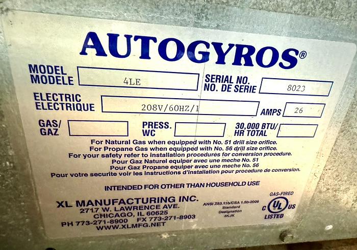 Used AUTOGYROS 4LE 65 lb. Vertical Gyro Broiler - 208V Tested - Works Great!