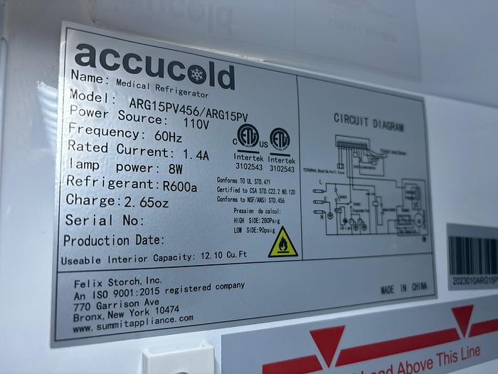 Used Accucold ARG15PV456 15 Cu.Ft. Medical Refrigerator